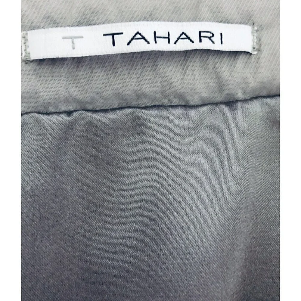 T Tahari Womens Small Gray Zip Jacket Wrinkled Cotton Metallic Boho